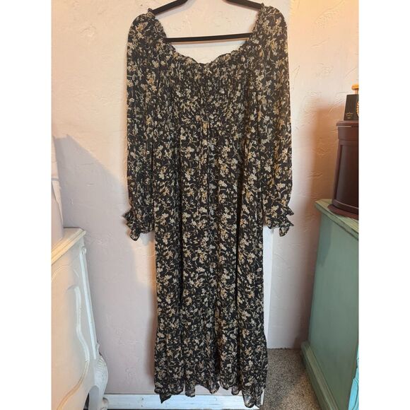 &Merci Black Floral Maxi Dress Large - Picture 1 of 8